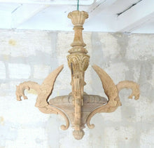 Load image into Gallery viewer, Large Antique Carved French Wood Gothic Chimera Chandelier 4 Lights Griffin 1900
