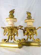 Load image into Gallery viewer, Ancienne Paire de Cassolettes XIXè Style LOUIS XVI Marbre et Bronze Doré 32cm
