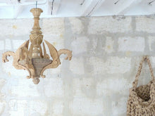 Load image into Gallery viewer, Large Antique Carved French Wood Gothic Chimera Chandelier 4 Lights Griffin 1900
