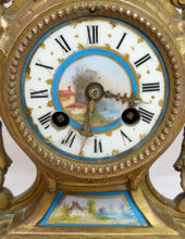 Load image into Gallery viewer, Superbe Pendule Ancienne Régule Doré Plaque Porcelaine SEVRES 19ème Horloge

