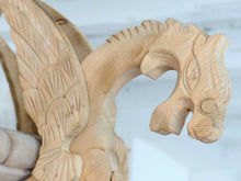 Load image into Gallery viewer, Large Antique Carved French Wood Gothic Chimera Chandelier 4 Lights Griffin 1900
