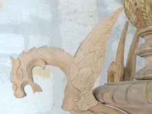 Load image into Gallery viewer, Large Antique Carved French Wood Gothic Chimera Chandelier 4 Lights Griffin 1900
