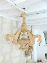 Load image into Gallery viewer, Large Antique Carved French Wood Gothic Chimera Chandelier 4 Lights Griffin 1900
