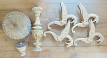 Load image into Gallery viewer, Large Antique Carved French Wood Gothic Chimera Chandelier 4 Lights Griffin 1900
