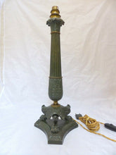 Load image into Gallery viewer, 18&quot; Large Antique French Painted Spelter Lamp Empire style 1900 Lion Tripod
