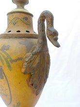 Load image into Gallery viewer, 21&quot; XL Large Antique French Painted Tole &amp; Bronze Swans Urn Empire style 19TH
