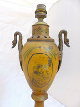 Load image into Gallery viewer, 21&quot; XL Large Antique French Painted Tole &amp; Bronze Swans Urn Empire style 19TH
