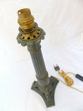 Load image into Gallery viewer, 18&quot; Large Antique French Painted Spelter Lamp Empire style 1900 Lion Tripod
