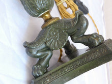 Load image into Gallery viewer, 18&quot; Large Antique French Painted Spelter Lamp Empire style 1900 Lion Tripod
