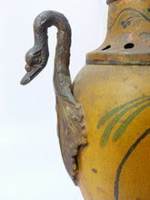 Load image into Gallery viewer, 21&quot; XL Large Antique French Painted Tole &amp; Bronze Swans Urn Empire style 19TH
