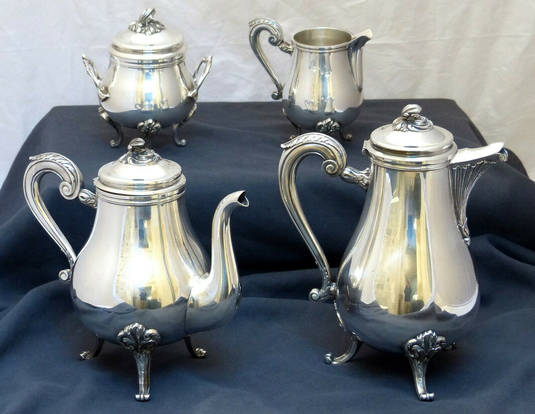 CHRISTOFLE MARLY Coffee & Tea Service Creamer Sugar Bowl 4 pieces Nice Condition