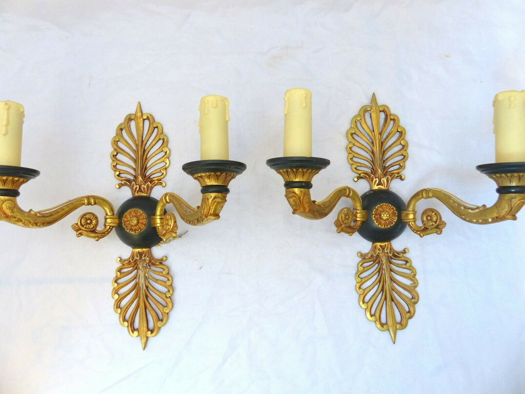 Antique PAIR French Empire Wall Light Sconce 2 Lights Swan Gilded Bronze 1900