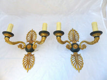 Load image into Gallery viewer, Antique PAIR French Empire Wall Light Sconce 2 Lights Swan Gilded Bronze 1900
