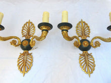 Load image into Gallery viewer, Antique PAIR French Empire Wall Light Sconce 2 Lights Swan Gilded Bronze 1900
