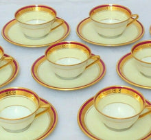 Load image into Gallery viewer, Set 8x Moka Cup Empire Gilded Palmettes by Limoges Porcelain Wine Red &amp; Cream
