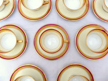 Load image into Gallery viewer, Set 8x Moka Cup Empire Gilded Palmettes by Limoges Porcelain Wine Red &amp; Cream
