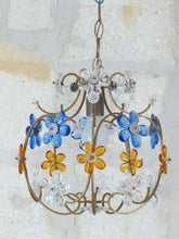 Load image into Gallery viewer, Blue Vintage French Amber Flower Prisms Maison Bagues Style Chandelier 1960&#39;s
