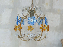 Load image into Gallery viewer, Blue Vintage French Amber Flower Prisms Maison Bagues Style Chandelier 1960&#39;s
