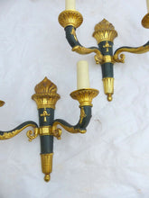 Load image into Gallery viewer, Antique PAIR French Empire Wall Light Sconce 2 Lights Torch Gilded Bronze 1930
