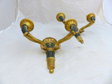 Load image into Gallery viewer, Antique PAIR French Empire Wall Light Sconce 2 Lights Torch Gilded Bronze 1930
