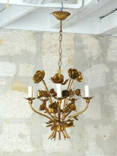 Load image into Gallery viewer, Gorgeous Gilded Chandelier Roses Ceiling 70&#39;s Regency Mid Century HANS KOGL sty.
