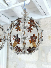 Load image into Gallery viewer, XXL 16&quot; RARE PAIR Ceiling Chandelier Prisms Flowers Maison Bagues Style 1930
