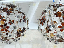 Load image into Gallery viewer, XXL 16&quot; RARE PAIR Ceiling Chandelier Prisms Flowers Maison Bagues Style 1930
