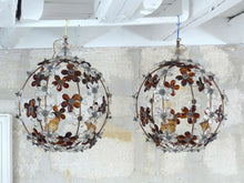 Load image into Gallery viewer, XXL 16&quot; RARE PAIR Ceiling Chandelier Prisms Flowers Maison Bagues Style 1930
