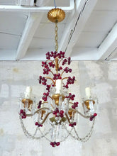 Load image into Gallery viewer, Gorgeous Vintage Macaroni Beaded Murano Drops Chandelier Italian Red Prism 1950
