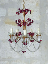 Load image into Gallery viewer, Gorgeous Vintage Macaroni Beaded Murano Drops Chandelier Italian Red Prism 1950
