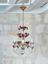 Load image into Gallery viewer, Gorgeous Vintage Macaroni Beaded Murano Drops Chandelier Italian Red Prism 1950
