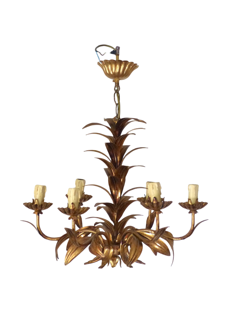 HANS KOGL Style Leaf Ceiling Light 70's Hollywood Regency Mid Century Chandelier