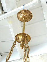 Load image into Gallery viewer, Vintage French 3 Arms Ormolu Bronze &amp; Glass Chandelier Ceiling Cherub Putti
