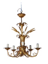 Load image into Gallery viewer, Gorgeous Gilded Chandelier Ceiling 70&#39;s Hollywood Regency Mid Century Wheat 5Lgt
