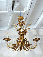 Load image into Gallery viewer, Gorgeous Gilded Chandelier Ceiling 70&#39;s Hollywood Regency Mid Century Wheat 5Lgt
