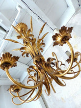 Load image into Gallery viewer, Gorgeous Gilded Chandelier Ceiling 70&#39;s Hollywood Regency Mid Century Wheat 5Lgt
