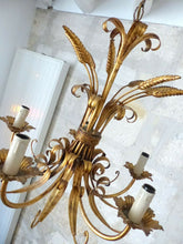 Load image into Gallery viewer, Gorgeous Gilded Chandelier Ceiling 70&#39;s Hollywood Regency Mid Century Wheat 5Lgt
