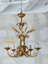 Load image into Gallery viewer, Gorgeous Gilded Chandelier Ceiling 70&#39;s Hollywood Regency Mid Century Wheat 5Lgt
