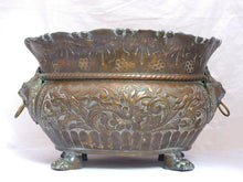 Load image into Gallery viewer, HUGE Antique French Jardiniere Brass Planter Face Lion Gothic 1890 Centerpiece
