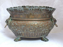 Load image into Gallery viewer, HUGE Antique French Jardiniere Brass Planter Face Lion Gothic 1890 Centerpiece
