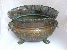 Load image into Gallery viewer, HUGE Antique French Jardiniere Brass Planter Face Lion Gothic 1890 Centerpiece
