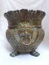 Load image into Gallery viewer, HUGE Antique French Jardiniere Brass Planter Face Lion Gothic 1890 Centerpiece
