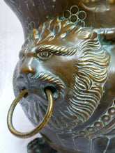 Load image into Gallery viewer, HUGE Antique French Jardiniere Brass Planter Face Lion Gothic 1890 Centerpiece
