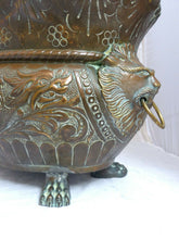 Load image into Gallery viewer, HUGE Antique French Jardiniere Brass Planter Face Lion Gothic 1890 Centerpiece
