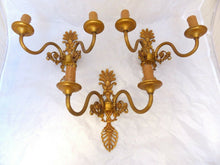 Load image into Gallery viewer, Vintage Set 3x French Empire Wall Light Sconce 2 Light Gilded Bronze brass 1960
