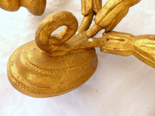 Load image into Gallery viewer, Gorgeous Italian PAIR Antique Gilded Gilded Wood Triple Wall light Sconce 1900
