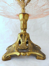 Load image into Gallery viewer, Late 19th ART NOUVEAU Centerpiece Tulip holder Pink Glass Gilded metal 3 Cornets
