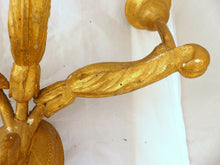 Load image into Gallery viewer, Gorgeous Italian PAIR Antique Gilded Gilded Wood Triple Wall light Sconce 1900
