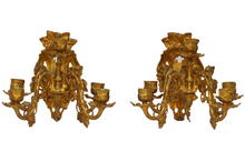 Load image into Gallery viewer, Rare Antique FRENCH Pair Gilded Bronze Wall Light Sconce Candlestick 19TH Church
