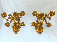 Load image into Gallery viewer, Rare Antique FRENCH Pair Gilded Bronze Wall Light Sconce Candlestick 19TH Church
